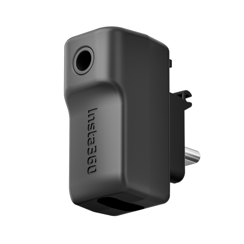 Insta360 X3 Mic Adapter - angled view with microphone port
