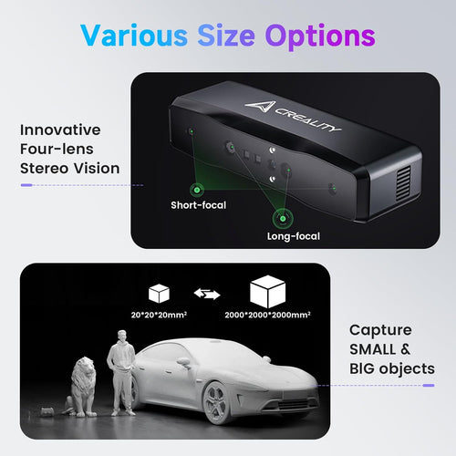 Creality Otter Lite Wireless 3D Scanner in a scanning workflow; computer, phone and scanned objects are separate