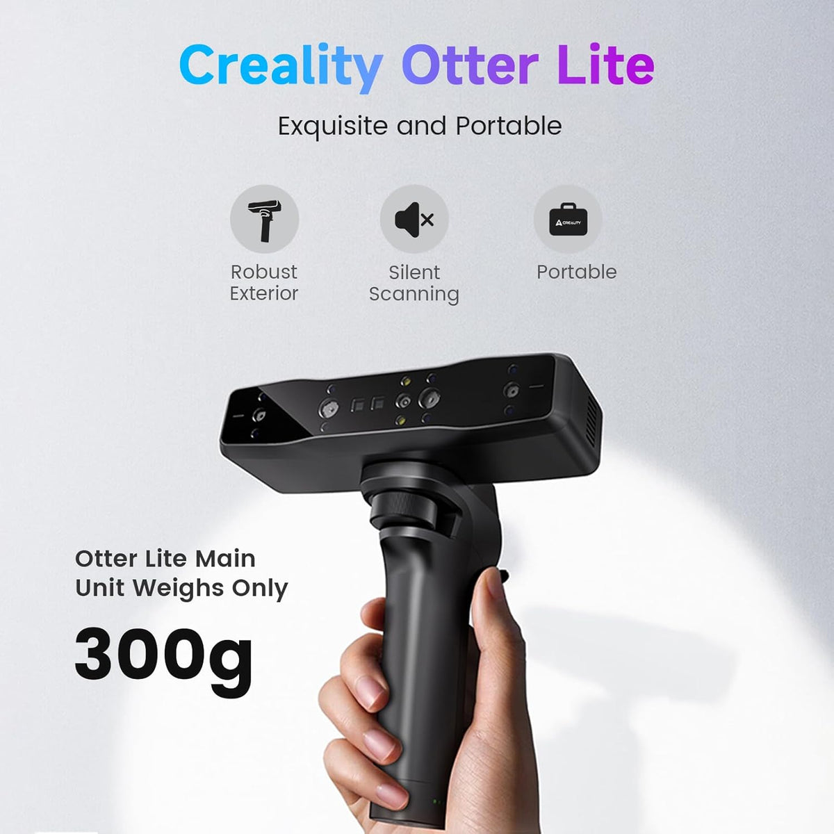 Creality Otter Lite Wireless 3D Scanner in a scanning workflow; computer, phone and scanned objects are separate