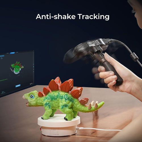Creality CR-Scan Ferret Pro Wireless 3D Scanner in a scanning workflow; computer, phone and scanned objects are separate