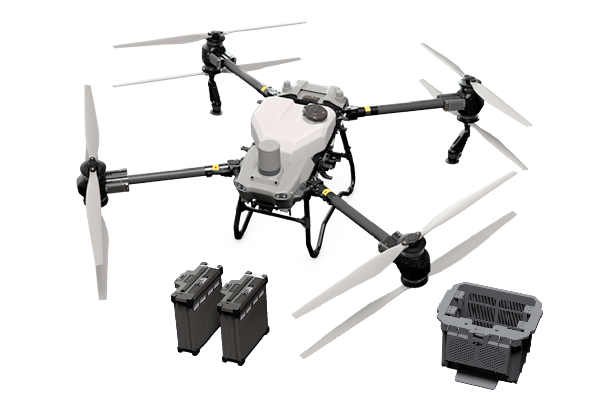 DJI Agras T50 ready-to-fly package with two batteries and charging station