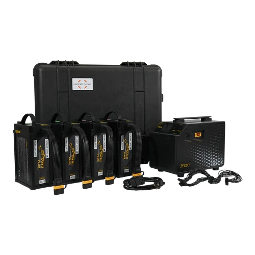 IF1200A battery kit with four Tattu batteries, one TA3000 charger and rolling case.