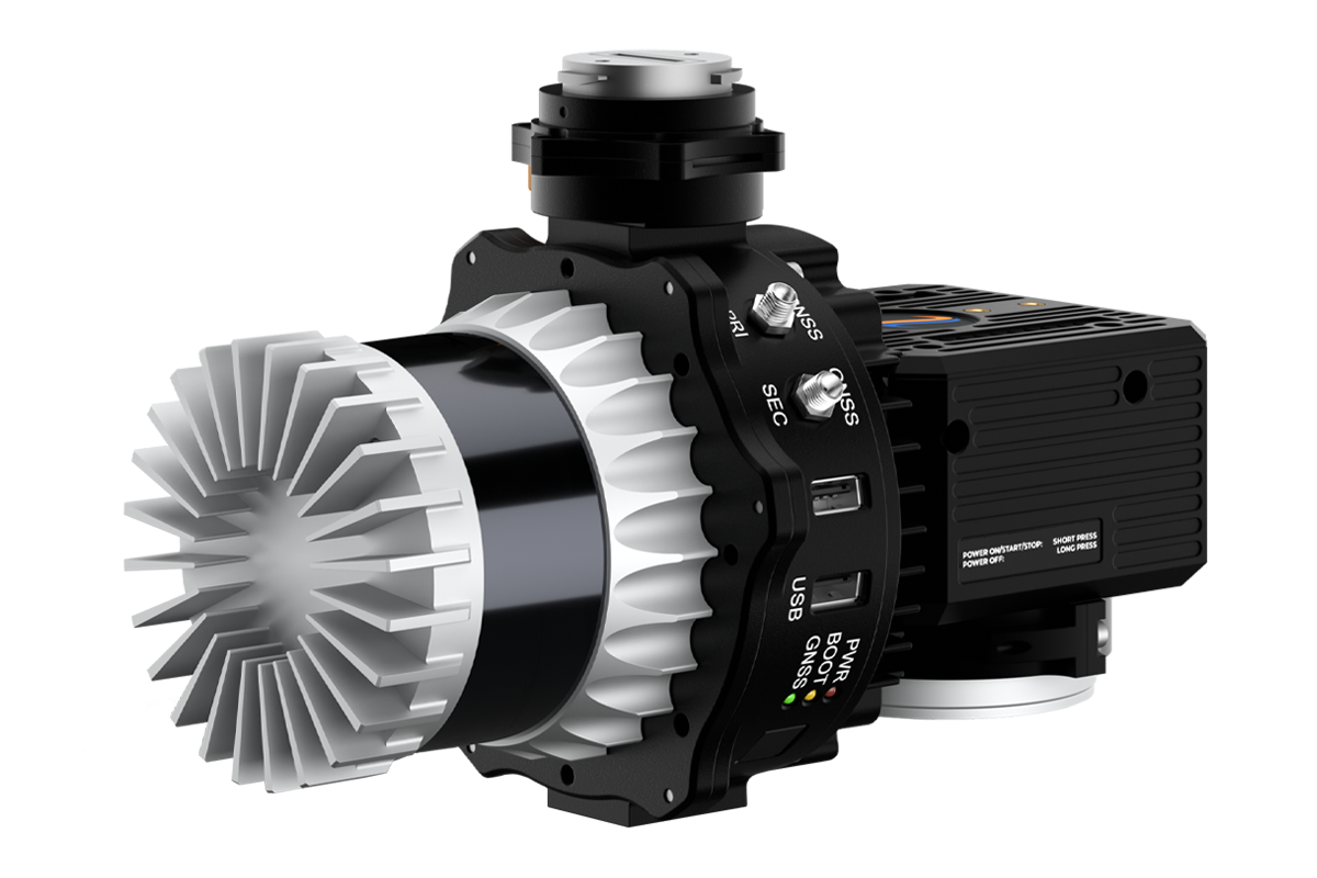 Inertial Labs RESEPI Ouster OS1-64 payload with a camera.