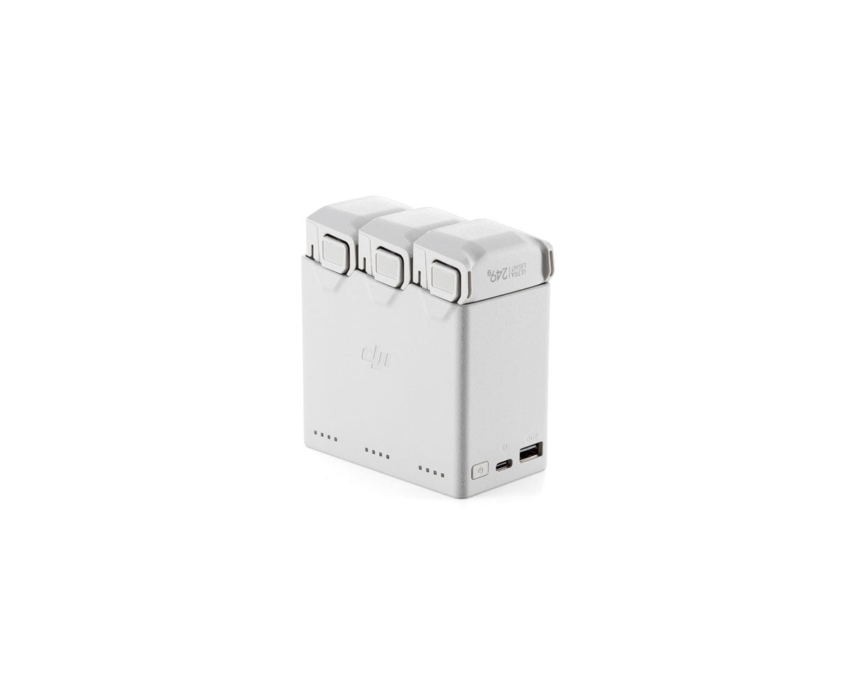 DJI Mini 3 Pro Two-Way Charging Hub — batteries shown in charging hub for fit illustration
