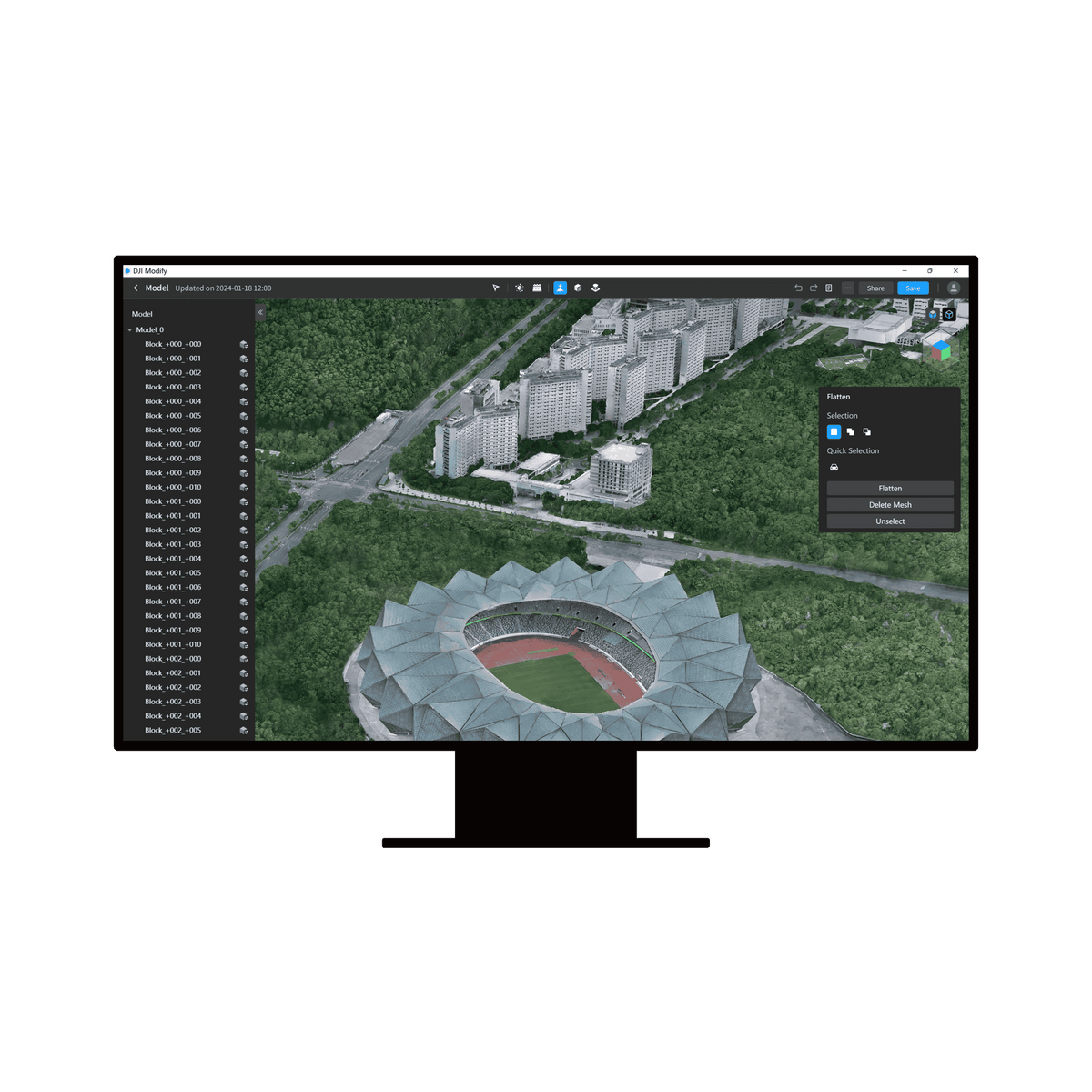 DJI Modify software illustration; monitor shown is not included.