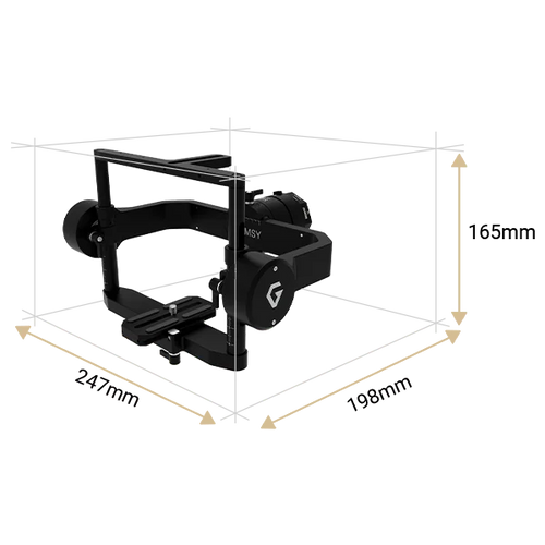 Gremsy Two-Axis T3V3 gimbal with manufacturer equipment-dimension diagram; not shipping-carton dimensions