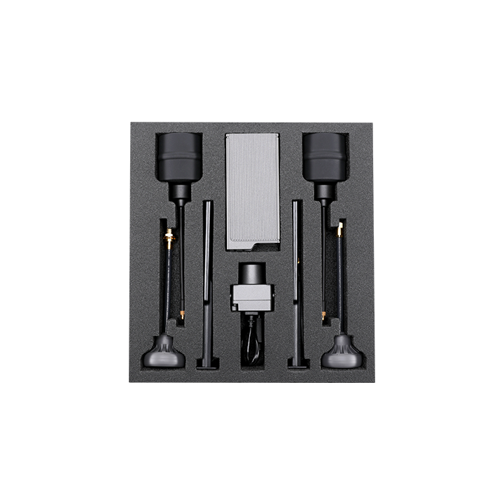 Original DJI OcuSync Air System camera, air unit and antenna components in the supplied insert.