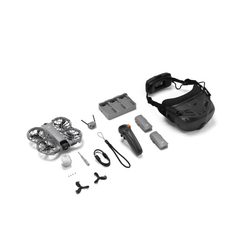 DJI Neo 2 Motion Fly More Combo aircraft, Goggles N3, RC Motion 3 and included accessories.