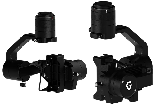 Gremsy Pixy MR gimbal shown from front and rear; camera is not installed